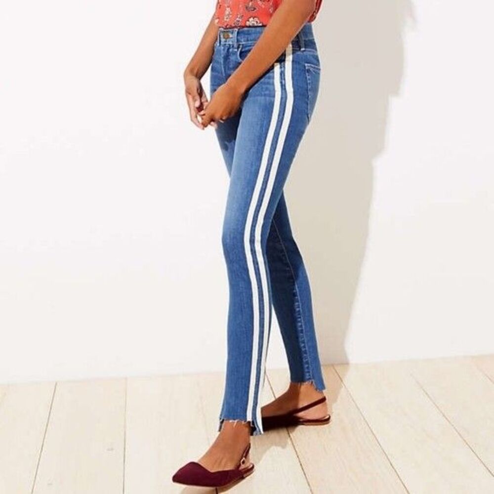 Loft Made and Loved Blue Skinny Jeans Everyday White Side Stripe Size 6